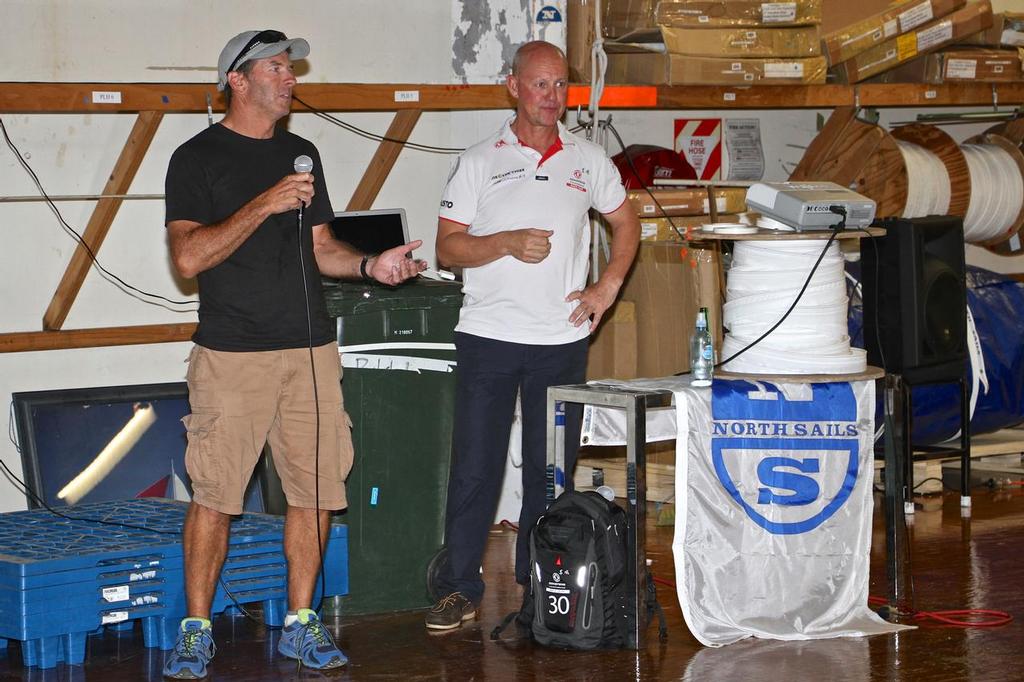 Rob Salthouse (Team Vestas Wind) with Bruno Dubois - Team Director for Dongfeng Race Team at the presentation at the North Sails loft © Richard Gladwell www.photosport.co.nz